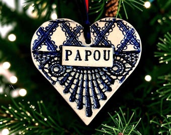 Papou Heart Ornament, Greek Grandfather, Father's Day Gift, Pregnancy Announcement