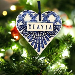 YiaYia Heart Ornament, Greek Grandmother, Mother&#39;s Day Gift, Christmas Secret Santa, Stocking Stuffer