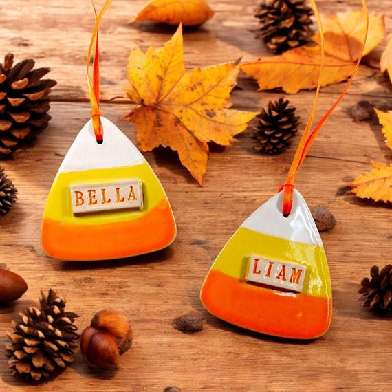 Personalized Candy Corn Ornaments, Halloween Decoration, Summerween Party, Christmas Boo Tree