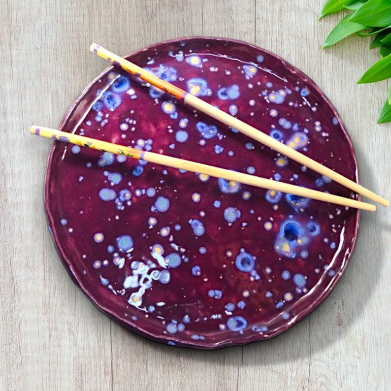 Ceramic Handmade Purple Dinner Plate, Vibrant Purple Kitchen Decor, Modern Kitchen Dish, Contemporary Home Gift image 1
