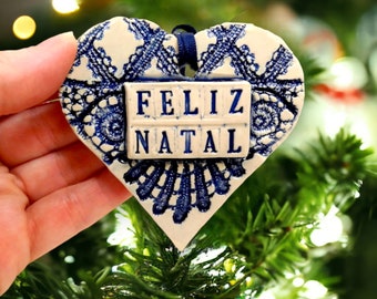 Feliz Natal Heart Ornament, Portuguese Christmas, Stocking Stuffer, Tree Ornament, Portuguese Decoration, Christmas Gift, Holiday Decor