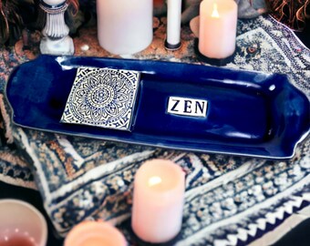 Zen Dish, Mandala Plate, Bohemian Decor, Crystal Collector Gift, Meditation Altar