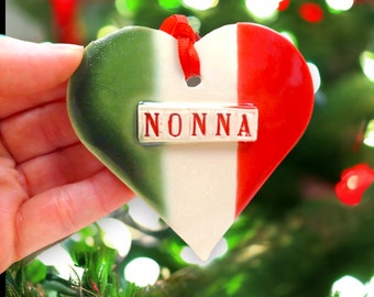 Nonna Ornament, Italian Flag, Grandmother Gift, Christmas Tree Decor, Stocking Stuffer