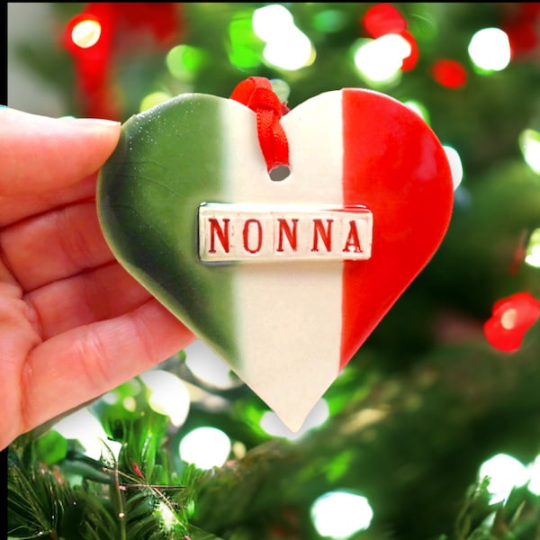 Nonna Ornament, Italian Flag, Grandmother Gift, Christmas Tree Decor, Stocking Stuffer