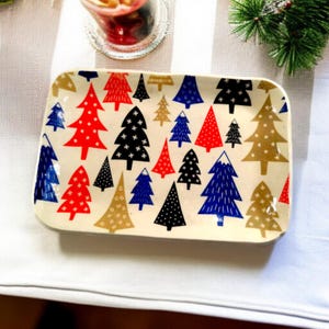 Ceramic Christmas Tree Dish, Holiday Trinket Tray, Candy Dish, Pottery Serving Plate