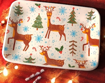 Ceramic Christmas Reindeer Tray - Handmade Festive Holiday Dish - Treats for Santa