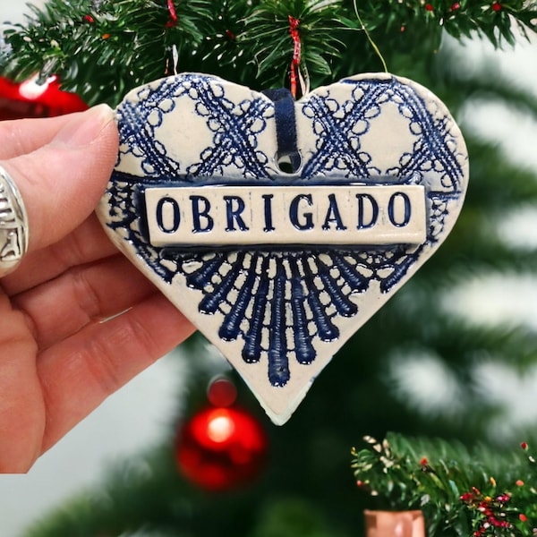 Obrigado Ornament, Portuguese Thank You, Teacher Gift, Bridal Shower Favor, Portugal Decor, Stocking Stuffer
