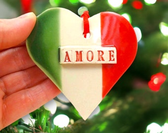 Amore Heart Ornament, Italian Flag Wedding Favor, Secret Santa, Engagement Gift