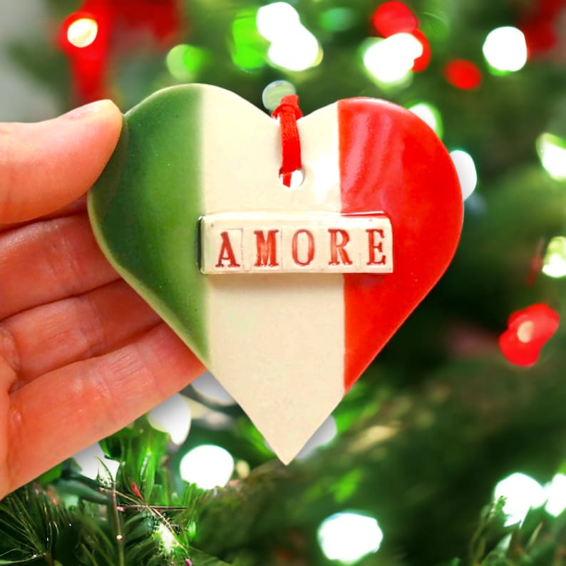 Amore Heart Ornament, Italian Flag Wedding Favor, Secret Santa, Engagement Gift image 1