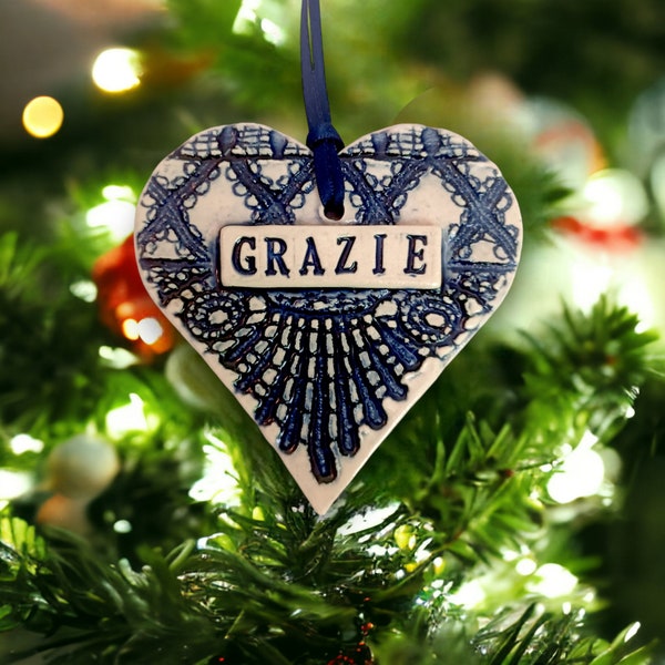 Grazie Ornament, Thank You, Italian Teacher Gift, Bridal Shower Favor, Stocking Stuffer