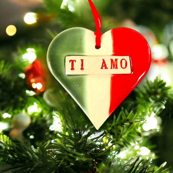 Ti Amo Ornament, Italian Flag, Bridal Shower Favor, Stocking Stuffer, I Love You, Italian Wedding Favor, Christmas Ornament