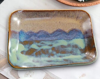 Turquoise Brown Ceramic Dish, Ocean Inspired Pottery Plate, Coastal Charm, Beach Home Decor, Airbnb Gift