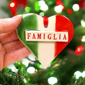 Décoration coeur famille, drapeau italien, cadeau pour amoureux de voyage, bas de Noël