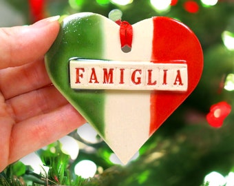 Famiglia Heart Ornament, Italian Flag, Travel Lover Gift, Stocking Stuffer