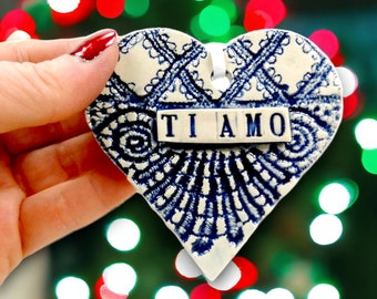 Ti Amo Christmas Ornament, Italian I Love You Heart, Bridal Shower Favor, Stocking Stuffer