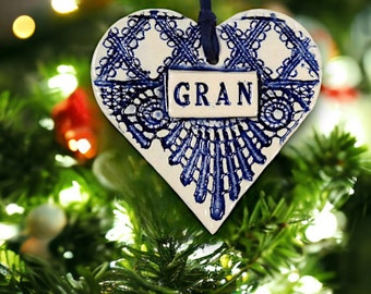 Gran Ceramic Heart Ornament, Gift for Grandma, Pregnancy Reveal, Mother's Day Gift