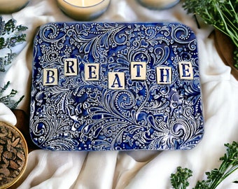 Breathe Ceramic Tile, Prana Sign, Healing Affirmation, Motivational Sign, Meditation Altar Tool