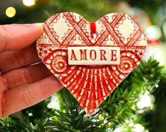 Amore Heart Ornament, Valentine Heart, Italian Wedding Favor