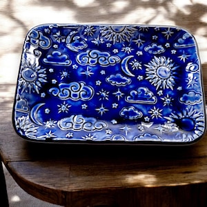 Moon Stars Plate, Celestial Sky Decor, Incense and Candle Plate, Moon Home Decor, Altar Dish