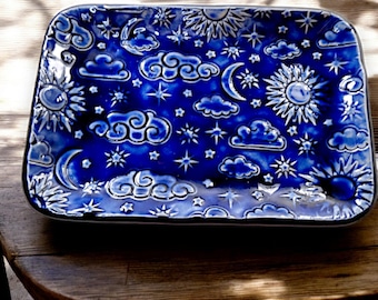 Moon Stars Plate, Celestial Sky Decor, Incense and Candle Plate, Moon Home Decor, Altar Dish