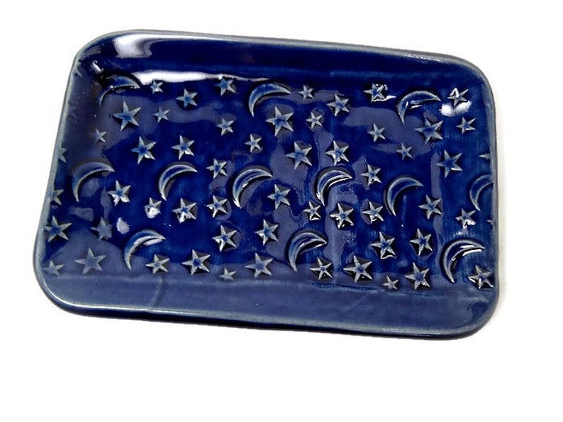 Moon Stars Plate Celestial Decor Moon Home Décor Altar Cobalt Blue