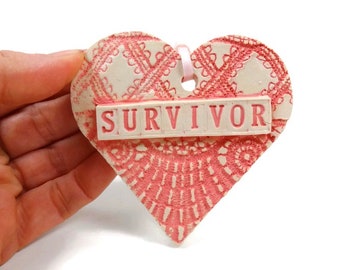 Breast Cancer Ornament, Pink Heart, Survivor Ornament, Breast Cancer Awareness, Pink Ribbon Ornament, Pink Out Heart, Cancer Survivor