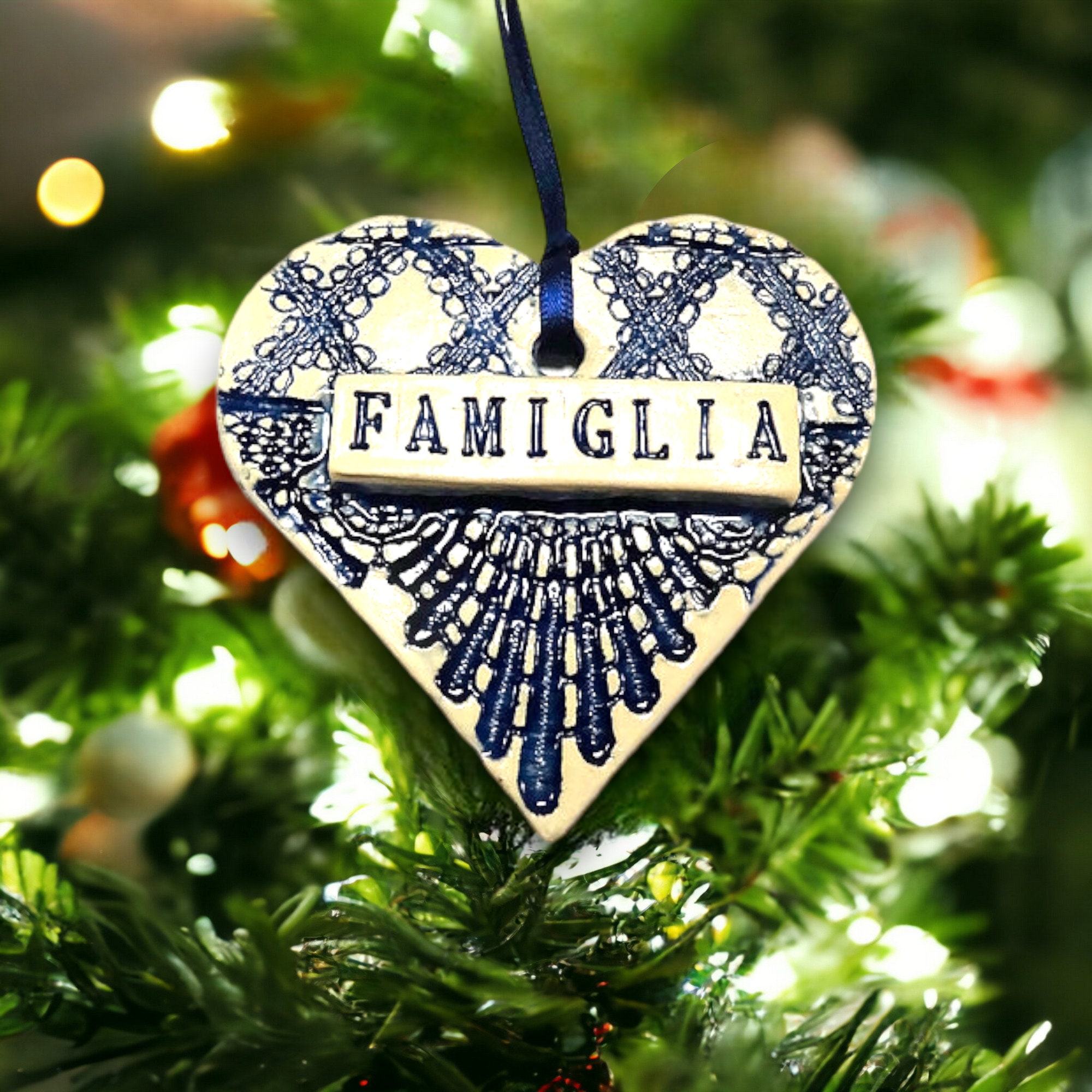 Famiglia Heart Ornament Italian Family Christmas Stocking picture