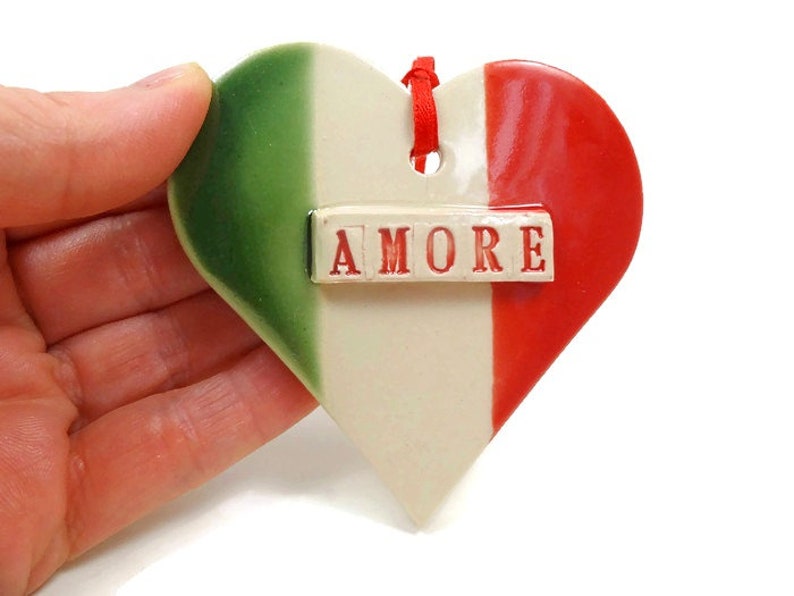 Amore Heart Ornament, Italian Flag Wedding Favor, Secret Santa, Engagement Gift image 2