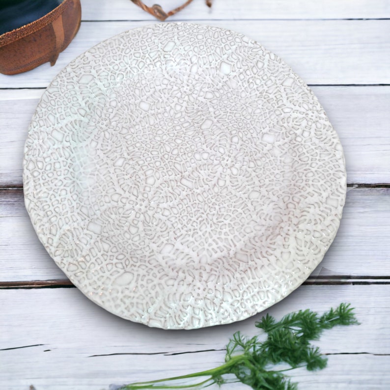 Large White Platter, Lace Serving Dish, Artistic Tableware, Unique Table Setting image 6