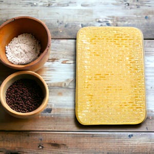 Handmade Yellow Pottery Plate with Brick Texture - Unique Home Decor - Artisanal Dining