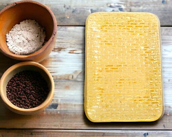 Handmade Yellow Pottery Plate with Brick Texture - Unique Home Decor - Artisanal Dining