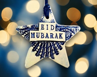 Eid Mubarak Ceramic Ornament, Eid Decor Ramadan, Tree Decor, Eid Mubarak Gift, Ramadan Ornaments, Islamic Gift, Ramadan Gift, Star Ornament