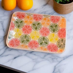 Fruit Slices Tray, Summer Patio Table Setting, Citrus Kitchen Decor, Contemporary Home Accent, Handmade Ceramic Dish