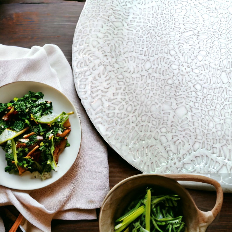 Large White Platter, Lace Serving Dish, Artistic Tableware, Unique Table Setting image 4