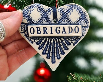 Obrigado Ornament, Portuguese Thank You, Teacher Gift, Bridal Shower Favor, Portugal Decor, Stocking Stuffer