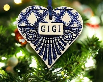 Gigi Heart Ornament, Grandmother Gift, Pregnancy Reveal, Christmas Decor, Stocking Stuffer