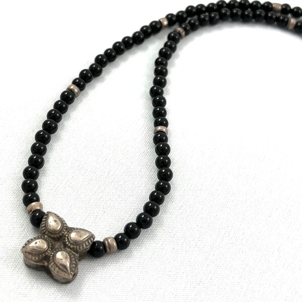 Small choker of black onyx and Afghani tribal silver