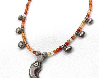 Small choker of carnelian and Afghani tribal silver