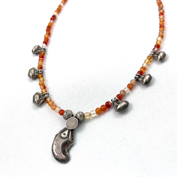 Small choker of carnelian and Afghani tribal silver