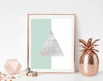 Geometric Art Print, Mint and White, PRINTABLE, Minimalist Decor, Galaxy Wall Art, Triangle, Boho Decor, Digital Prints, Green, Abstract Art