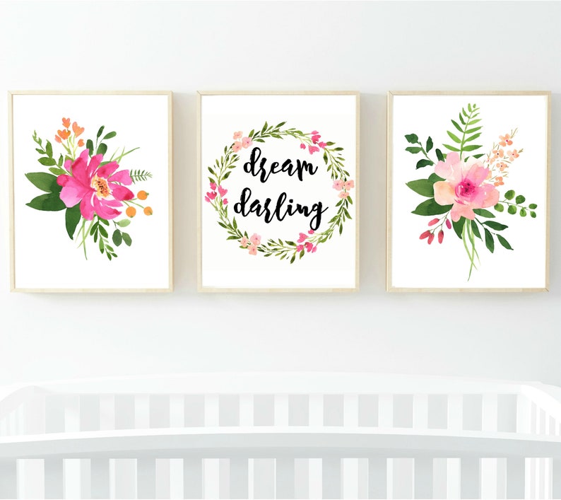 Watercolor Painting, Nursery Wall Decor, Floral Art, Printable, Set of ...