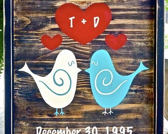 Wedding Love Birds Sign Bridal Shower Personalized Gift Keepsake Anniversary Date Reminder Family Housewarming