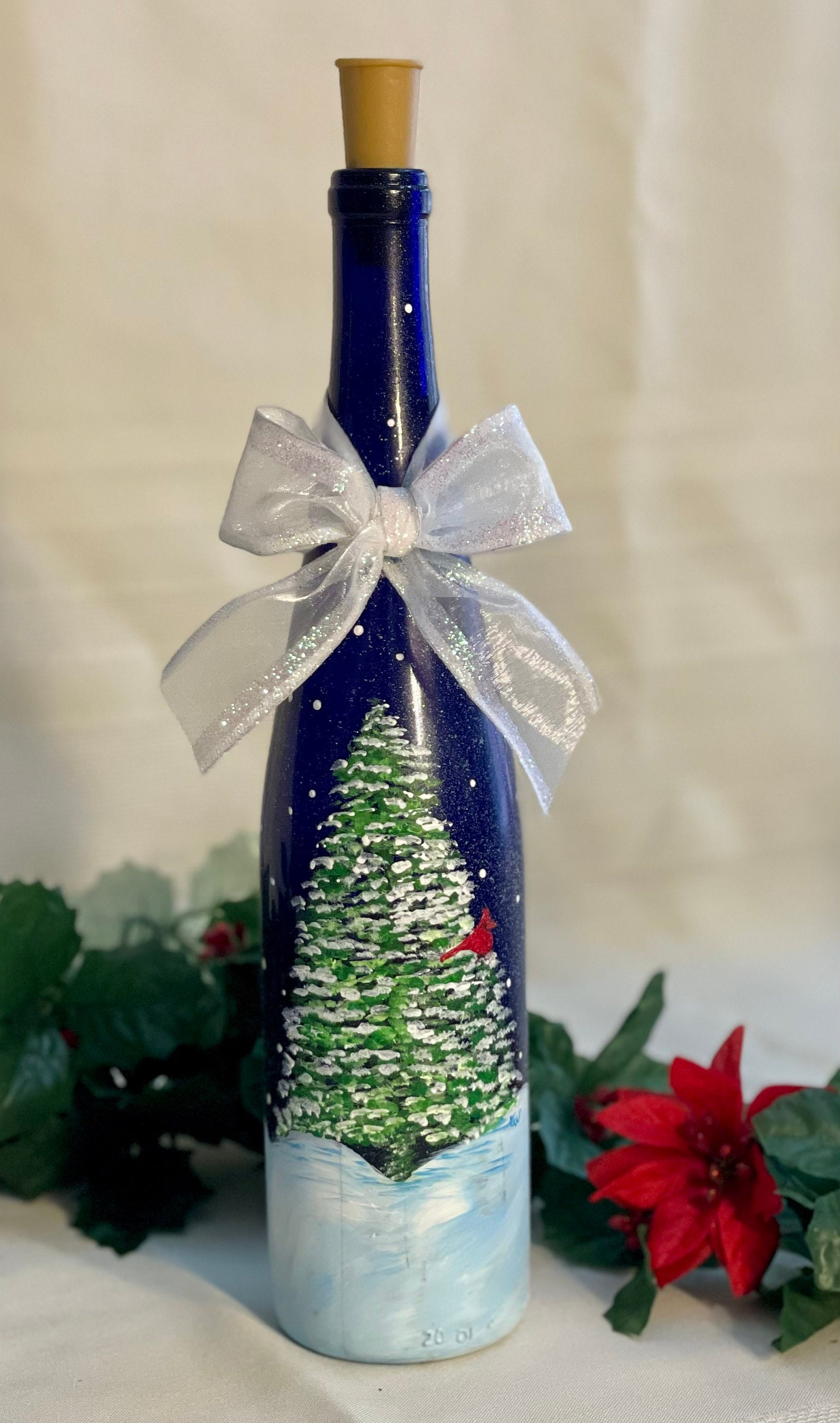 Hand Painted Xmas Bottle with Winter Scene