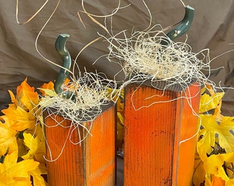 Pumpkin Patch Set of 2 Wooden Pumpkin Blocks Fall Decor