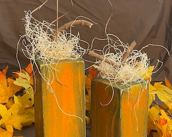 Pumpkin Patch Set of 2 Wooden Pumpkin Blocks Fall Decor
