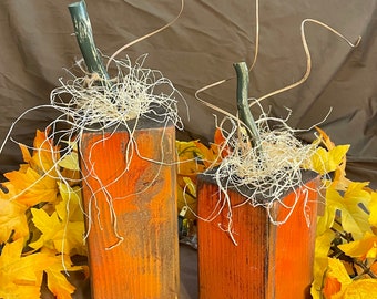 Pumpkin Patch Set of 2 Wooden Pumpkin Blocks Fall Decor