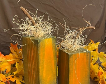 Pumpkin Patch Set of 2 Wooden Pumpkin Blocks Fall Decor