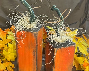 Pumpkin Patch Set of 2 Wooden Pumpkin Blocks Fall Decor