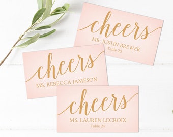 Cheers Printable Wedding Place Cards // Editable Place Cards for Wedding // Blush Pink and Gold Wedding // Wedding Place Card Template