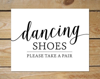 Flip Flop Sign Wedding Printable / Dancing Shoes Signs for Wedding, Black, Instant Download
